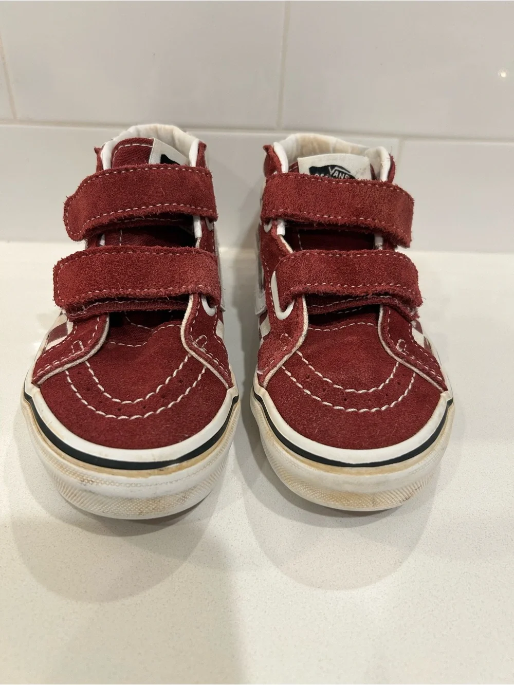 Preloved Vans Red/Maroon Checkerboard Mid Sk8 Kids Shoes Size 13!